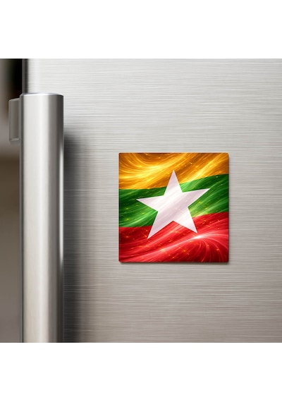 Myanmar Myanmar Abstract Ülke Bayraklı Buzdolap Magneti - 9x9 Cm