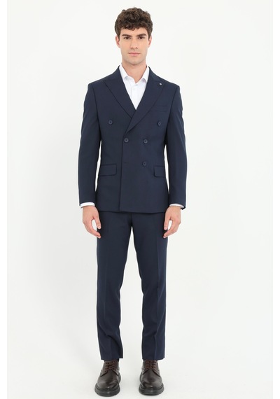 Dufy Erkek Slim Fit Sivri Yaka Lacivert Takım Elbise-25787