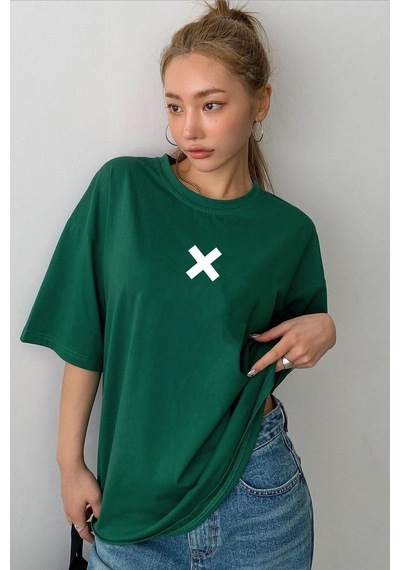 Flood Of Style Unisex X Baskılı T-shirt Yeşil
