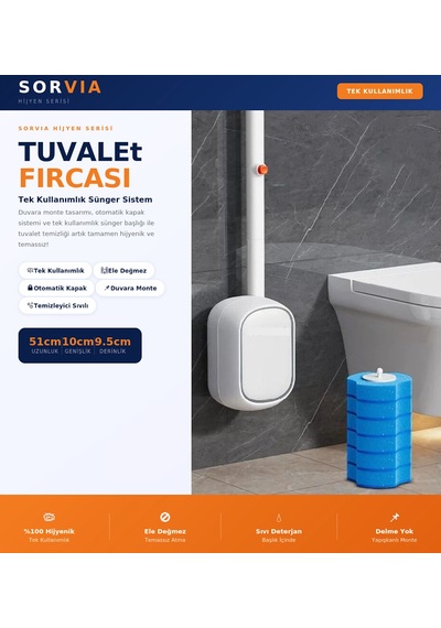 Kullan At Deterjanlı 6'lı Sünger Başlıklı Tuvalet Fırçası Seti Hijyenik Wc Temizlik Fırçası Beyaz
