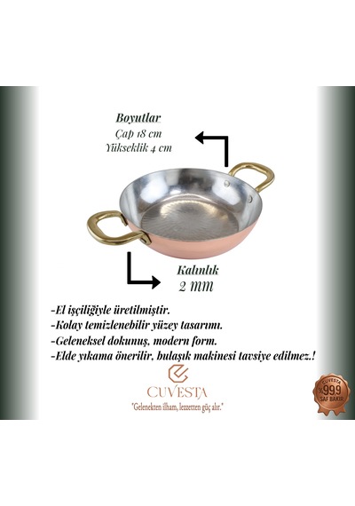Cuvesta Şef Tipi Modern Kalın 2mm Bakır Sahan 18cm
