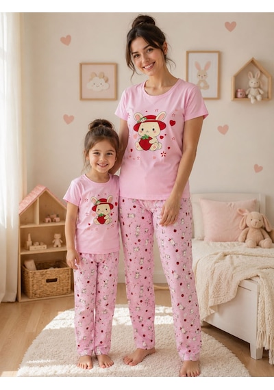 Aliş Kids Anne-kız Çocuk Pamuklu Pembe Tavşan Desenli Kısa Kollu Bisiklet Yaka Yazlık Pijama Takımı Aliş Kids Anne-kız Çocuk Pamuklu Pembe Tavşan Desenli Kısa Kollu Bisiklet Yaka Yazlık Pijama Takımı