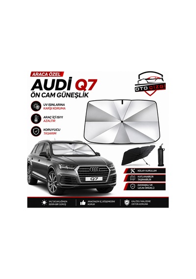 Audi Q7 Şemsiye Tip Ön Cam Güneşliği Katlanabilir Uv Korumalı Araç Cam Güneşlik
