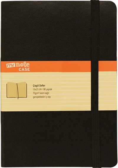 Mynote Case 19x25 96 Yaprak Çizgili Siyah Defter
