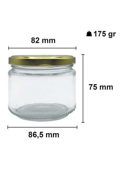 Rotanev Metal Gold Altın Konserve Kapaklı Magnolya ve Gıda Saklama 300 cc Şeffaf Cam Kavanoz 10 Adet 300 ml
