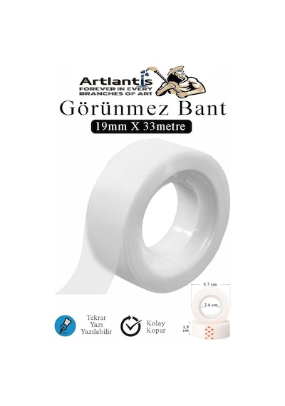 Görünmez Bant 19x33 Metre 1 Adet Şeffaf Görünmez Bant Aydınger Yazılabilir Mat Bant Büro Bandı Selefon Bant 1