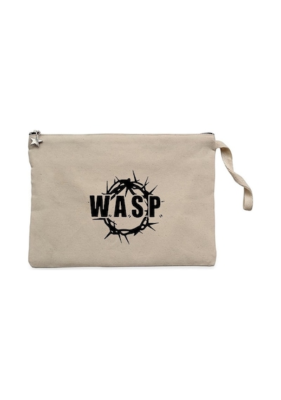 WASP Logo Text Krem Clutch Astarlı Cüzdan / El Çantası Krem