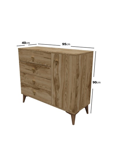 Simple 4 Çekmeceli 1 Kapaklı Modern Şifonyer Ceviz Ceviz