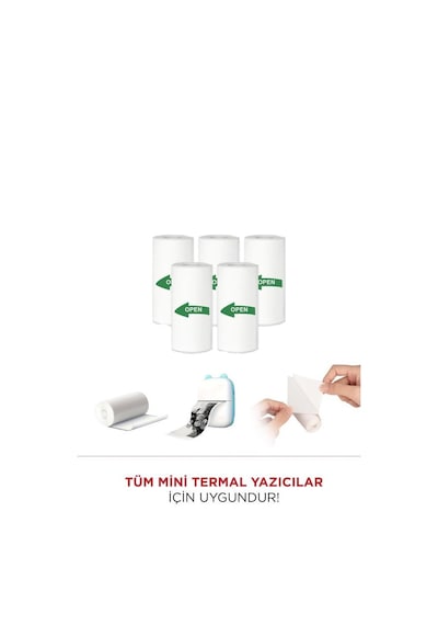 Torima Yapışkanlı Beyaz 1paket 5adet Termal Rulo Kağıt Etiket Sticker Tüm Mini Makinalara Uyumlu