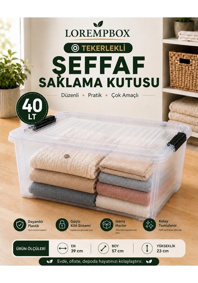 40 Lt Tekerlekli Şeffaf Saklama Kutusu Tek Adet Diğer