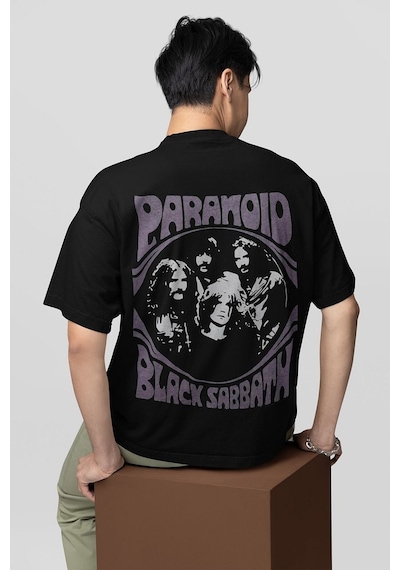 Paranoid Black Sabbath Baskılı Unisex Oversize Müzik Grubu Tişört Siyah