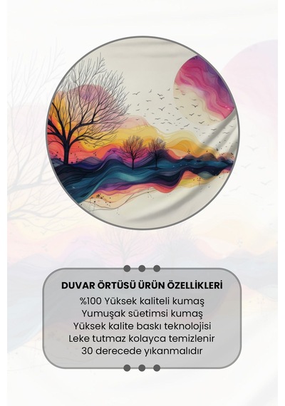 Renkli Gün Batımı Desenli Duvar Halısı Duvar Örtüsü Tapestry Süet Dokulu Kumaş