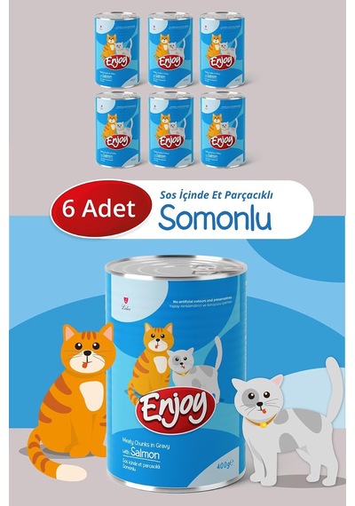 Somonlu Kedi Konservesi, Sos İçinde Et Parçacıklı, 400 Gr, 6'li Set En-k400s