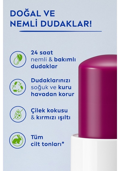 Böğürtlen Renkli Dudak Bakım Kremi 4.8gr, Nemlendirici, Hafif Bordo Işıltı, Dudak Parlatıcısı
