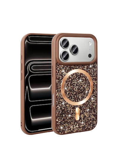 Zore İphone 17 Pro Max Kılıf Pırlanta Tasarımlı M-safe Şarj Özellikli Nvth Mozaik Silikon Kapak - Desert Gri