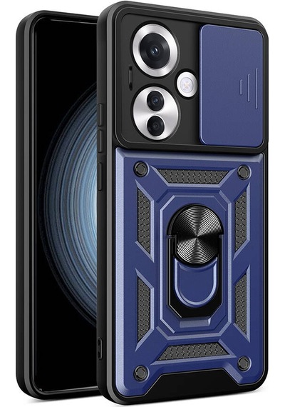Oppo Reno 11f 5g Kılıf Magnetik Standlı Kamera Korumalı Zore Sürgülü Vega Kapak Mavi
