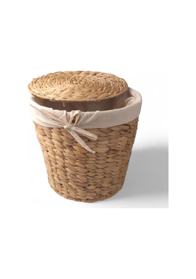 Su Sümbülü Patates Soğan Kovası Doğal Hasır Saklama Sepeti El Yapımı Yuvarlak Şekilli Mutfak Düzenleyici Dekoratif Sebze Kovası 25x25x25cm Doğal Renk