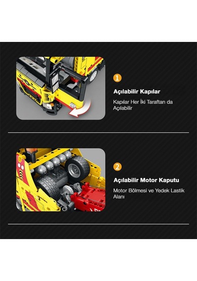 Reobrix Technic 22012 Kurtarma Kamyonu Wrecker Rescue Truck Kumanda&motor Yaratıcı Yapı Blok Seti Building Blocks - 1910 Parça