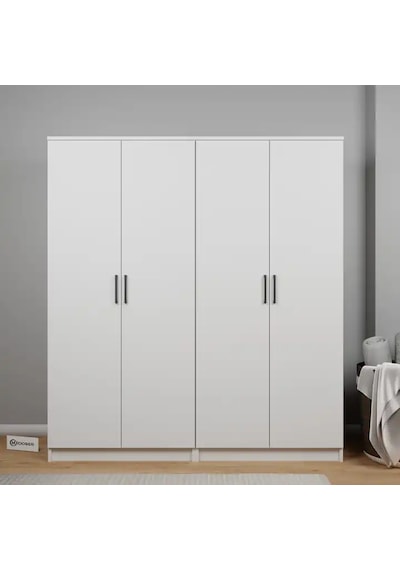 Kardelen Serisi 160 Cm Mat Beyaz 4 Kapılı 8 Raflı Elbise Dolabı - Gardırop Seti Beyaz Kardelen Serisi 160 Cm Mat Beyaz 4 Kapılı 8 Raflı Elbise Dolabı - Gardırop Seti Beyaz