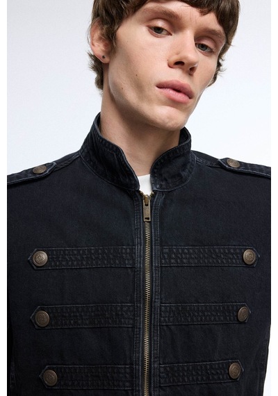 Defacto Regular Fit Dik Yaka Napolyon Fermuarlı Pamuklu Jean Ceket J1024ax26aunm40 Siyah-nm40