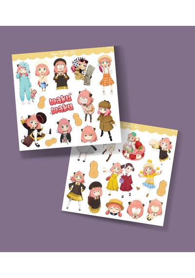 Anya-spyxfamily-2 Li Sticker Set Spy X Family Parlak Sticker Hediye Etiket Çıkartmaları Anime Süsleme Mor