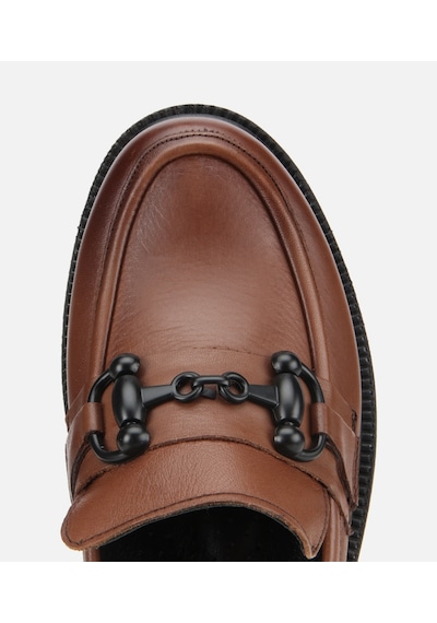 Hotiç Kadın Deri Kahverengi Kalın Tabanlı Klasik Loafer