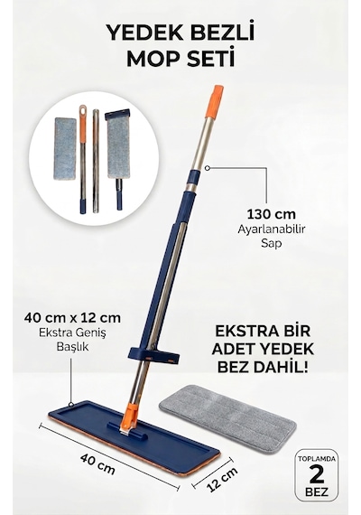 Yedek Mop Bezli 130 Cm Uzun Saplı Pratik Temizlik Mopu