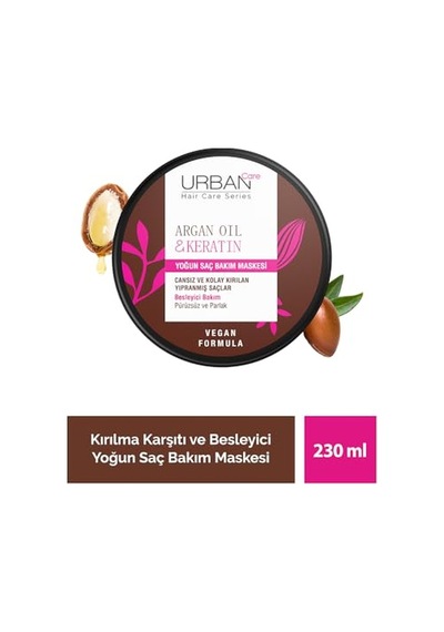 Urban Care Argan Yağı & Keratin Kolay Kırılan Saçlara Özel Yoğun Saç Bakım Maskesi 230 Ml- Vegan
