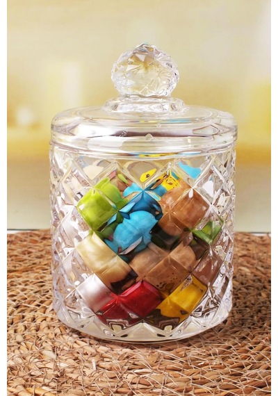 Lexroo Lüx Kristal Büyük Cam Şekerlik & Cam Lokumluk, Kesme Cam Lüx Şekerlik 13cm 7.8cm - 06637 Çok Renkli