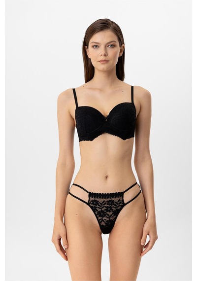 Pierre Cardin Lingerie Kadın Milan Push Up Dantelli Sütyen Tanga Takım Siyah