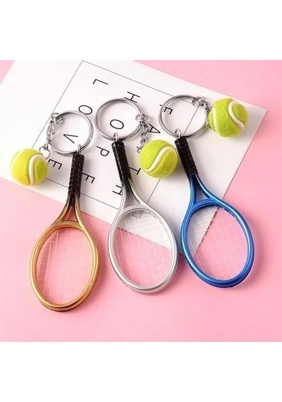 Gerçekçi Tenis Raketi Tasarımlı Şık Anahtarlık Kolye Çanta Süsü Tennis Keychain Çok Renkli