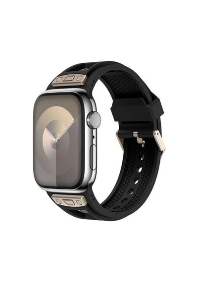 Apple Watch 7 45mm Uyumlu Krd-117 Hava Alabilen Delikli Metal Süslemeli Desenli Silikon Kordon - Titan