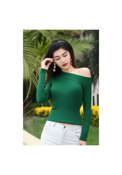 Flex Fashıon Yeni Sezon Omuz Detaylı Trend Kadın Triko Badi Koyu Yeşil - 738278902 Koyu Yeşil - 738278902 Koyu Yeşil