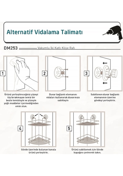 Teknotel DM253 Vakumlu İki Katlı Banyo Duş Rafı Krom
