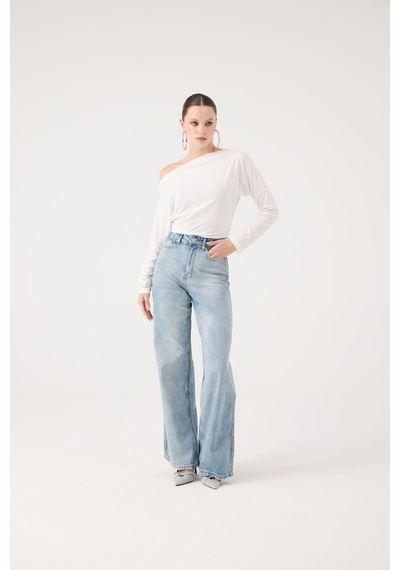 Holly Lolly Yüksek Bel Wide Leg Carino Jean Pantolon Mavi