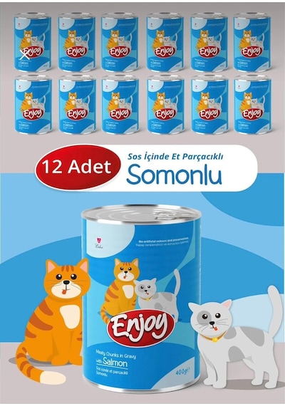 Tr Somonlu Kedi Konservesi, Sos İçinde Et Parçacıklı, 400 Gr, Set Of 12 En-k400s