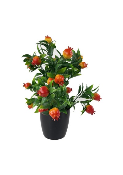 Yapay Çiçek Nar Ağacı Siyah Saksıda Nar 30Cm