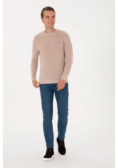 U.S. Polo Assn. Erkek Slim Fit Bisiklet Yaka Taş Basic Kazak 50313667-VR049