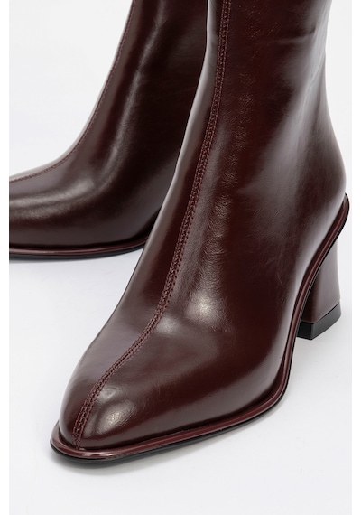 Luvishoes Luvi Shoes Alba Bordo Cilt Kadın Kalın Topuklu Bot Bordo