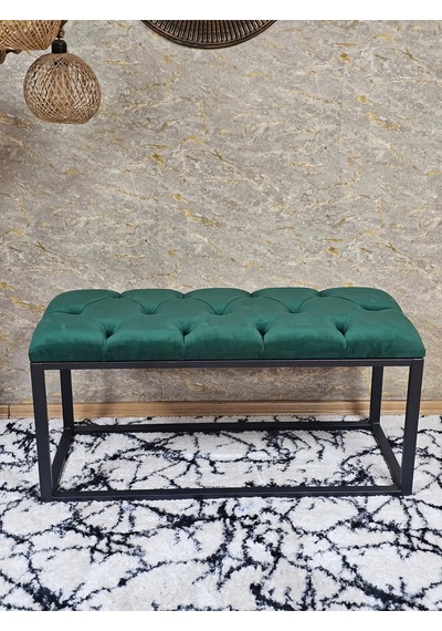Zafir Siyah Boyalı Diktörtgen 100 Cm X 40 Cm Oturak Puf - Bench - Makyaj Oturağı - Oturak Yeşil