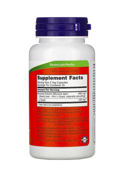 Now Foods. Dopa Mucuna. 90 Veg Capsules