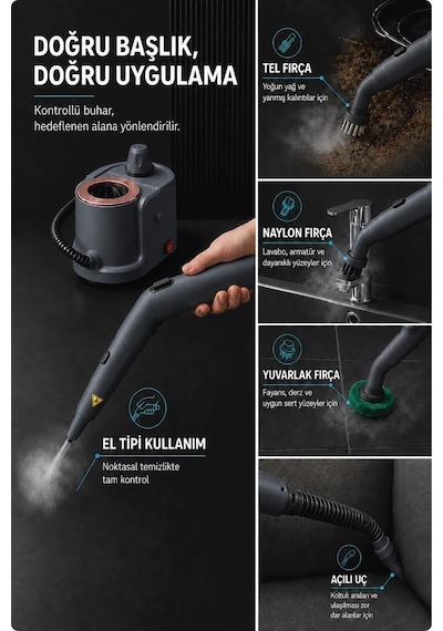Livenzi Steam Pro 2000 Çok Fonksiyonlu Buharlı Temizlik & Hijyen Makinesi Gri