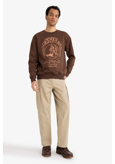Defacto Boxy Fit Bisiklet Yaka Baskılı Sweatshirt F2111ax25aubn539 Kahve-bn539