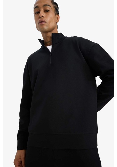 Defacto Boxy Fit Dik Yaka Yarım Fermuarlı Skuba Dalgıç Kumaş Sweatshirt E9363ax25aubk81 Siyah