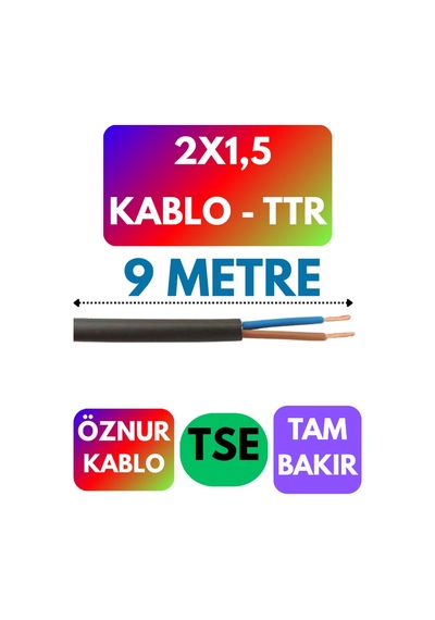 Öznur 2x1,5 Ttr Kablo Siyah Metre Seçenekli - 9 Metre