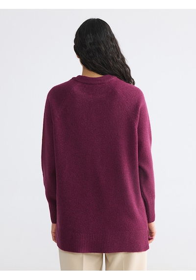 Lcw Modest Bordo Bisiklet Yaka Oversize Kadın Triko Tunik