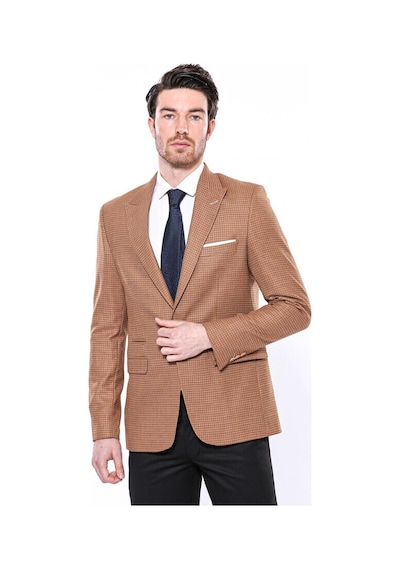 Kendinden Desenli Turuncu Slim Fit Ceket Wessi 001