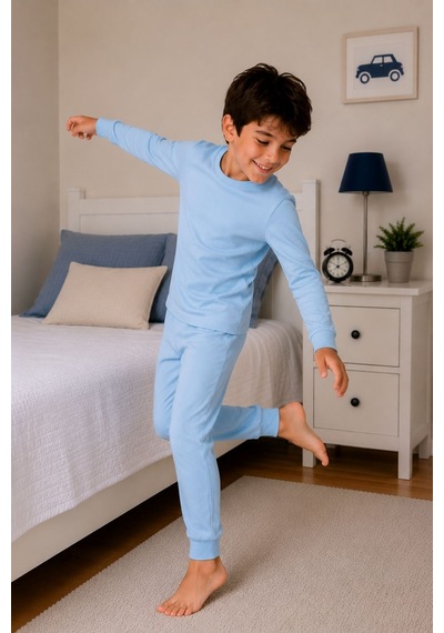 Zuzunga Soft Mavi %100 Pamuk Basic Erkek Çocuk Pijama Takımı