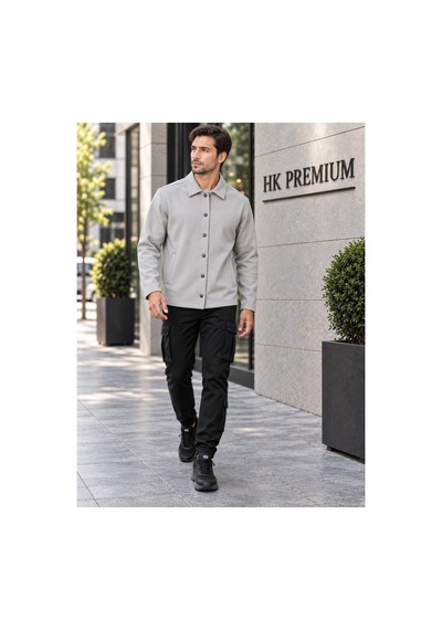 Hk Premium Erkek Gri Double Face Pike Gömlek Ceket Regular Fit, Çıtçıtlı, Uzun Kollu, Smart Casual Antrasit Hk Premium Erkek Gri Double Face Pike Gömlek Ceket Regular Fit, Çıtçıtlı, Uzun Kollu, Smart Casual Antrasit