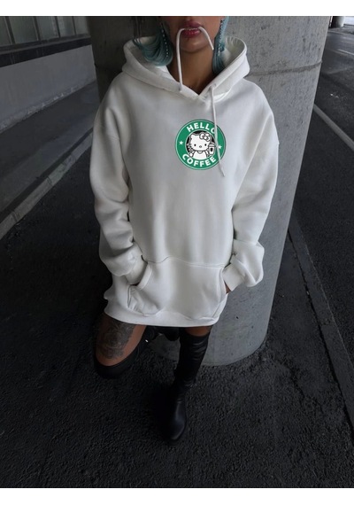 Etiler Collection Üç İplik Penye Uzun Kol Kapşonlu Sweatshirt - Beyaz